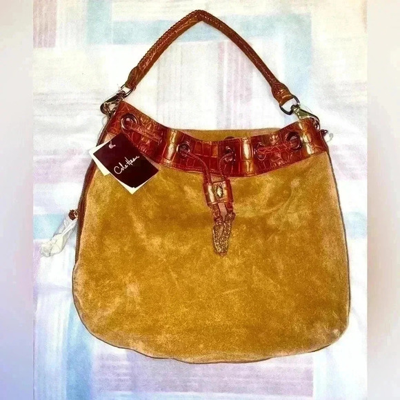 🏵️Cole  Haan Drawstring Hobo Hazelnut soft Suede luxurious bag 🏵️ - Picture 1 of 10